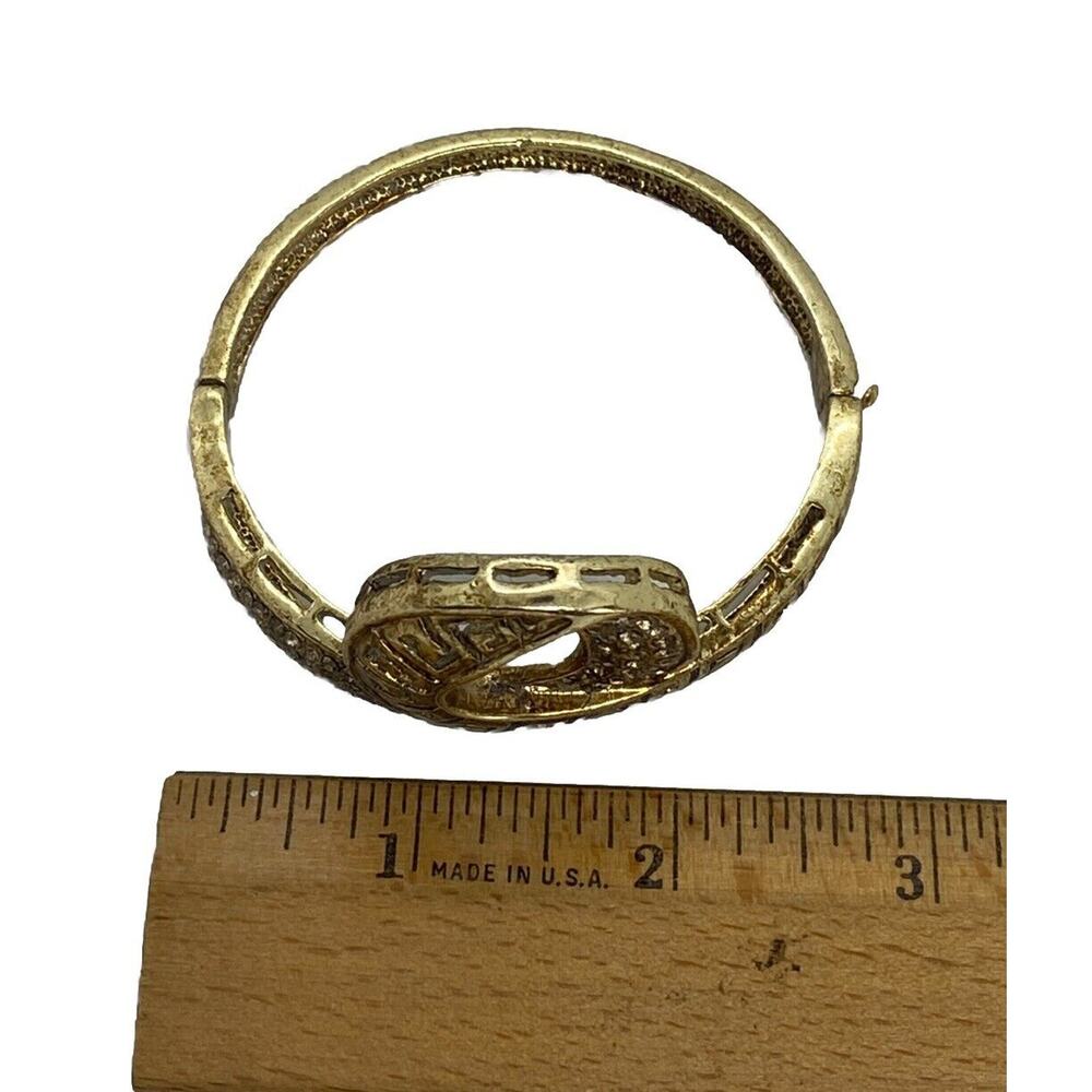 Vintage Gold Tone Bracelet White Rhinestone 9” Round Bracelet Circle Design - Picture 13 of 16